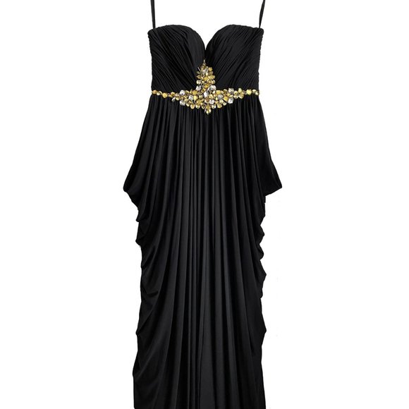 Evening gown / prom dress. Elegant, black, with rhinestones. Size M. Long